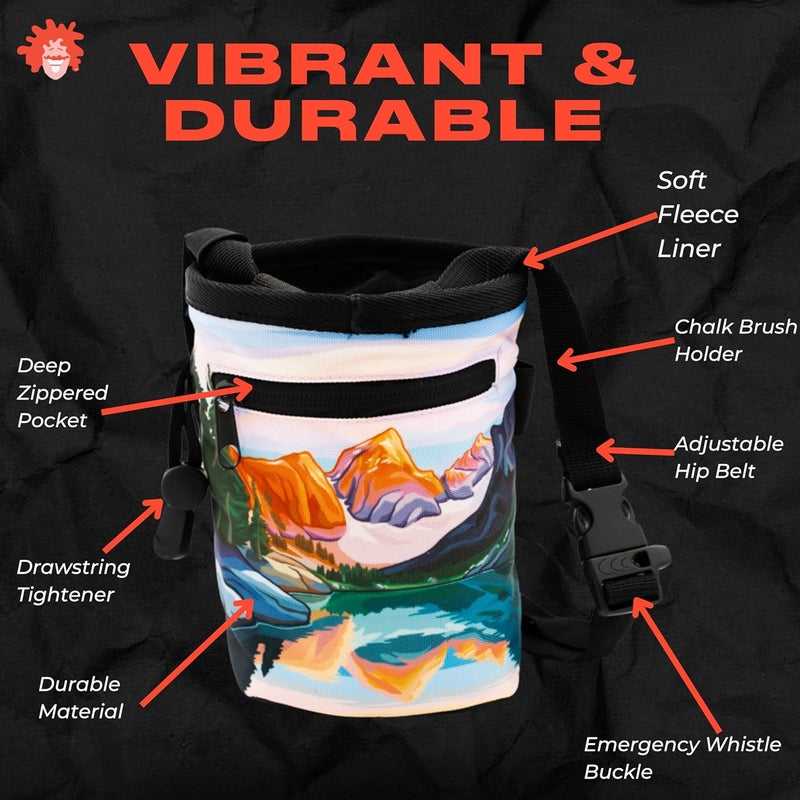 Gnarly Dood Rock Climbing Chalk Bag | for Outdoor, Gym, & Bouldering | Adjustable Waist Belt, Durable Drawstring Closure, & Zippered Pocket - Image 2